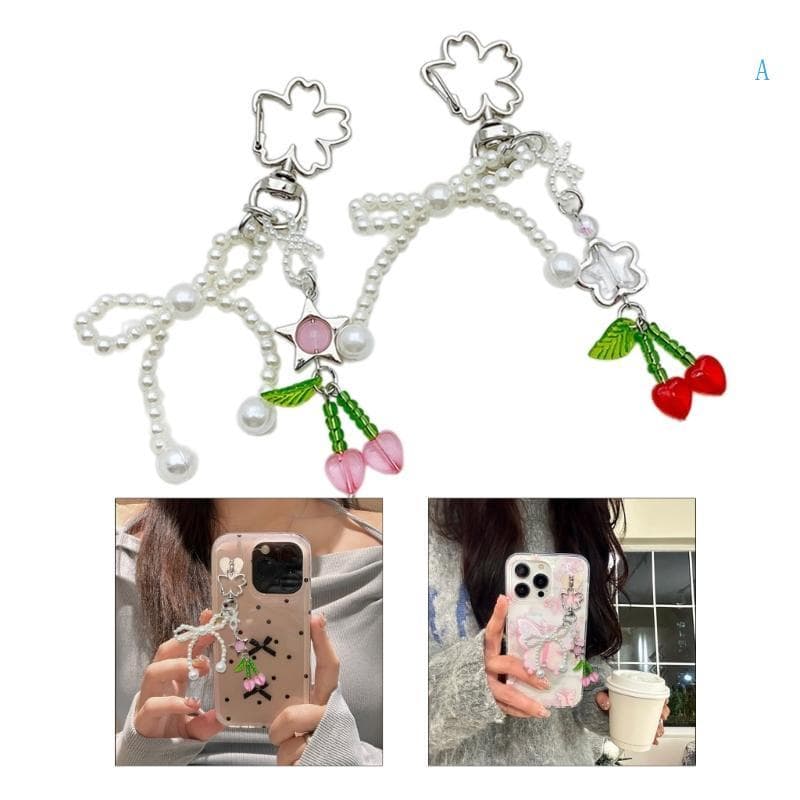 Uma Pérola Bowknot Chaveiro Bonito Decorações Cereja Pingente Pendurado Ornamento Mochila Bolsa Charme Para Meninas