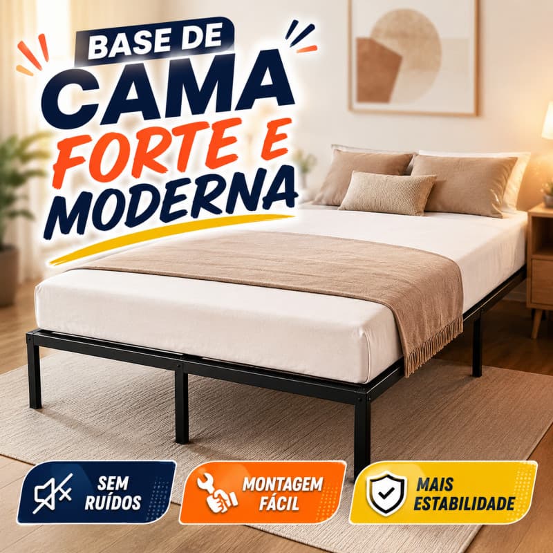 Cama Casal 138x188 Metal Reforçada 500kg c/ Espaço Guarda, Antirruído, Sem Box
