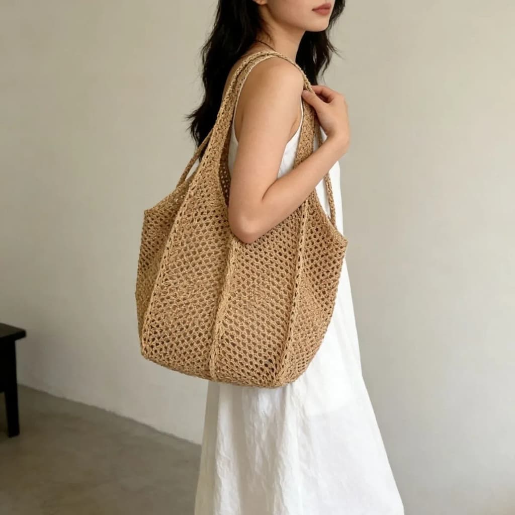 [XKB] Bolsa de praia Casual influenciadora de alto valor, tecido de grande capacidade, oca, exclusiva, estilo preguiçoso
