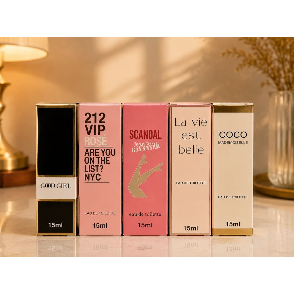 Kit 5 Mini Perfumes Femininos 15ml Fragrâncias Portáteis Para Bolsa