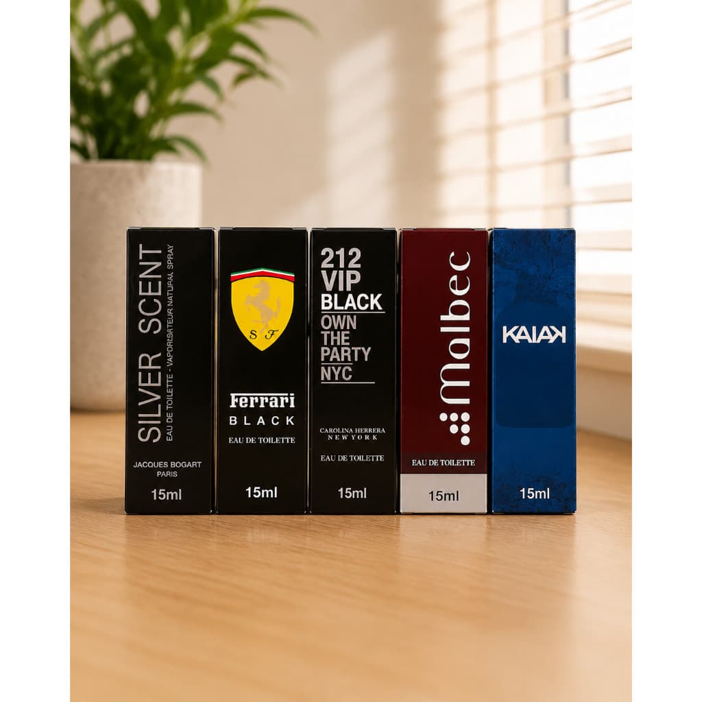 Kit 5 Mini Perfumes Masculinos 15ml Fragrâncias Variadas Portáteis