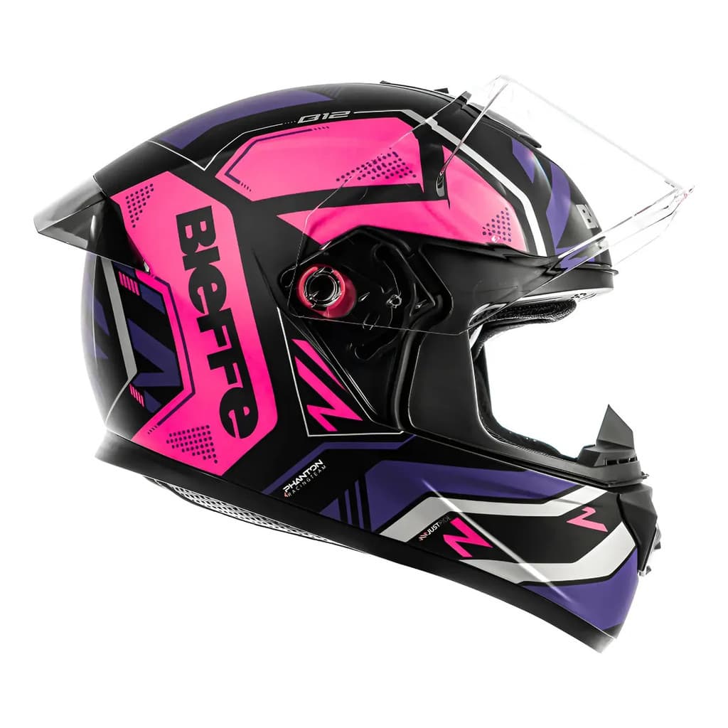 Capacete Fechado Bieffe B12 Phanton PretO Rosa Roxo Moto