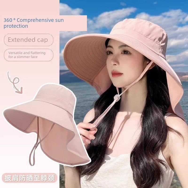 2025 novo estilo balde chapéu feminino verão protetor solar Anti-ultravioleta xale chapéu de sol praia chapéu de sol aba