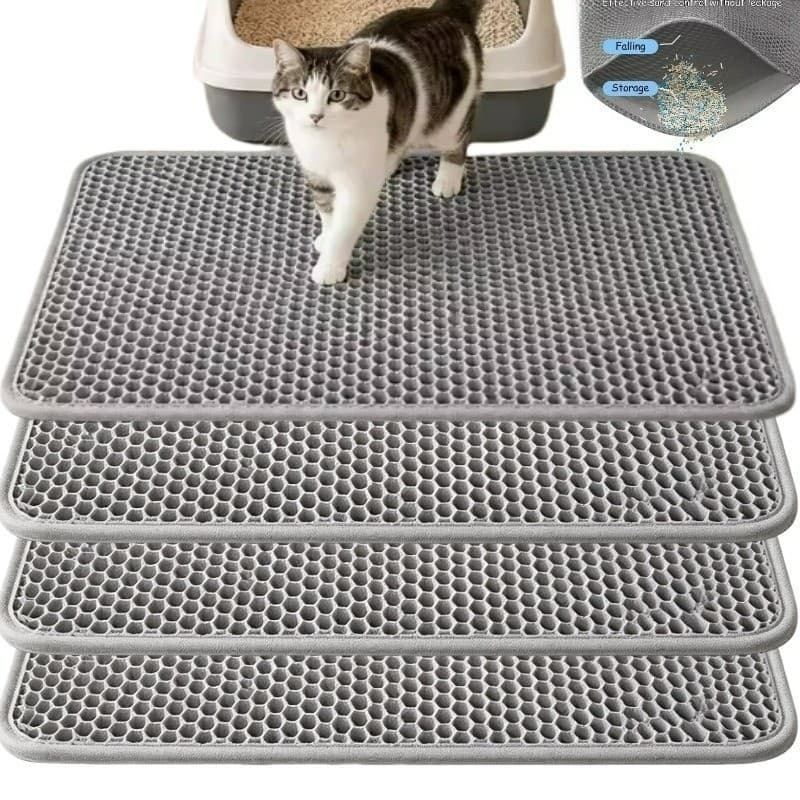 [BR] Tapete De Areia Para Gatos Em Favo De Mel De Camada Dupla-Almofada De Chão Lavável-Reutilizável-À Prova De Derramam