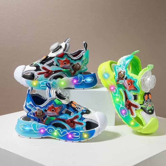 Meninos Baotou sandálias 2026 verão novo estilo crianças botão rotativo sapatos luminosos estudante Campus sandálias esp