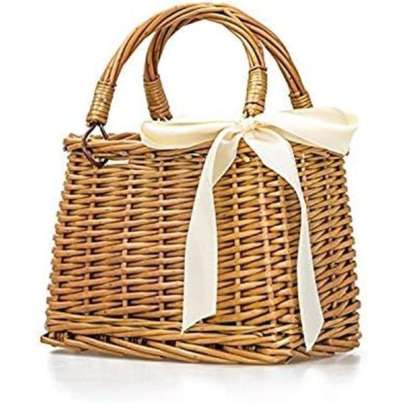 Bolsa De Vime Tecida À Mão Natural , Cesta Retangular Palha Feminina Para Praia (Cáqui 10.2 " X 6.3 6.7 ")
