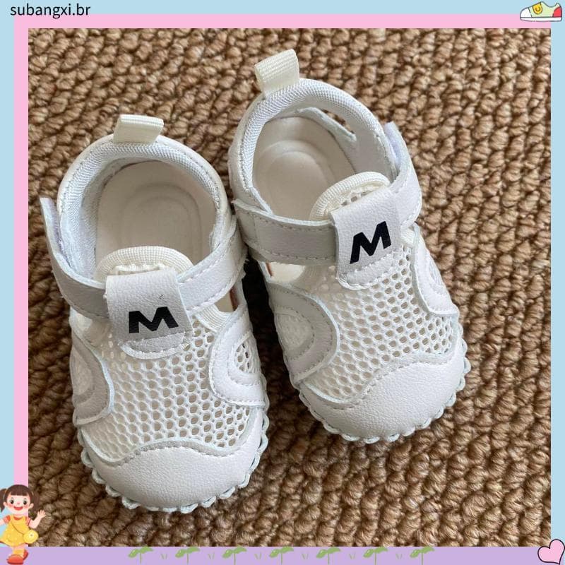 Verão 0-1 anos de idade bebê sola macia sapatos da criança 6-12 meses pequeno mês idade bebê malha respirável Toe-cobert