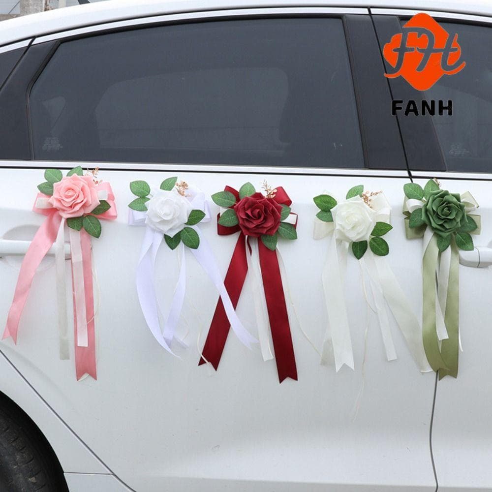 FANHUI Espelho Retrovisor Decoração Floral , Flores Artificiais De Carro De Casamento Com Laço , Rosas De Maçaneta De Po