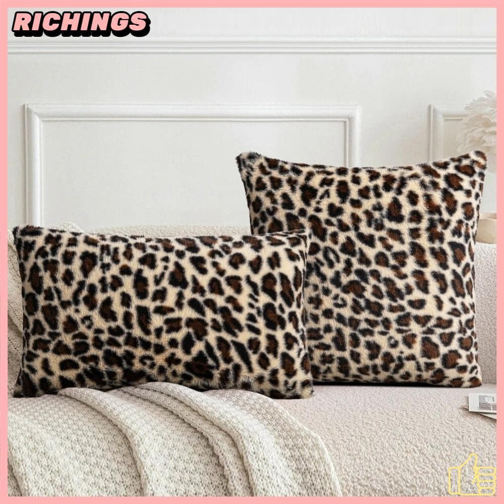 [RICHIS] Capa De Almofada , Tamanho 45x45 Com Estampa De Leopardo , Fronha De Pele Sintética Fecho De Zíper