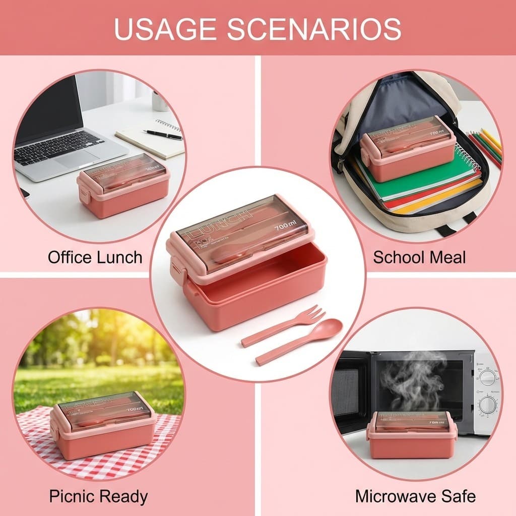 Lancheira Bento De Camada Dupla-Recipiente De Alimentos À Prova De Vazamento Seguro Para Micro-Ondas Estudantes De Escri