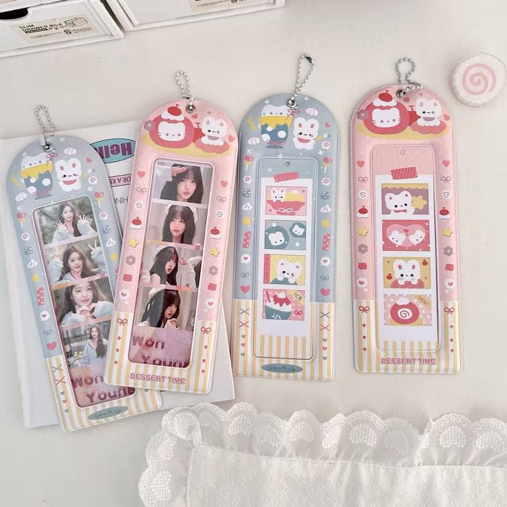 [Estoque pronto] Bolo de menina Bunny Life Porta-cartões de quatro grades Bolsa Pingente Porta-cartões longo Estrela Per