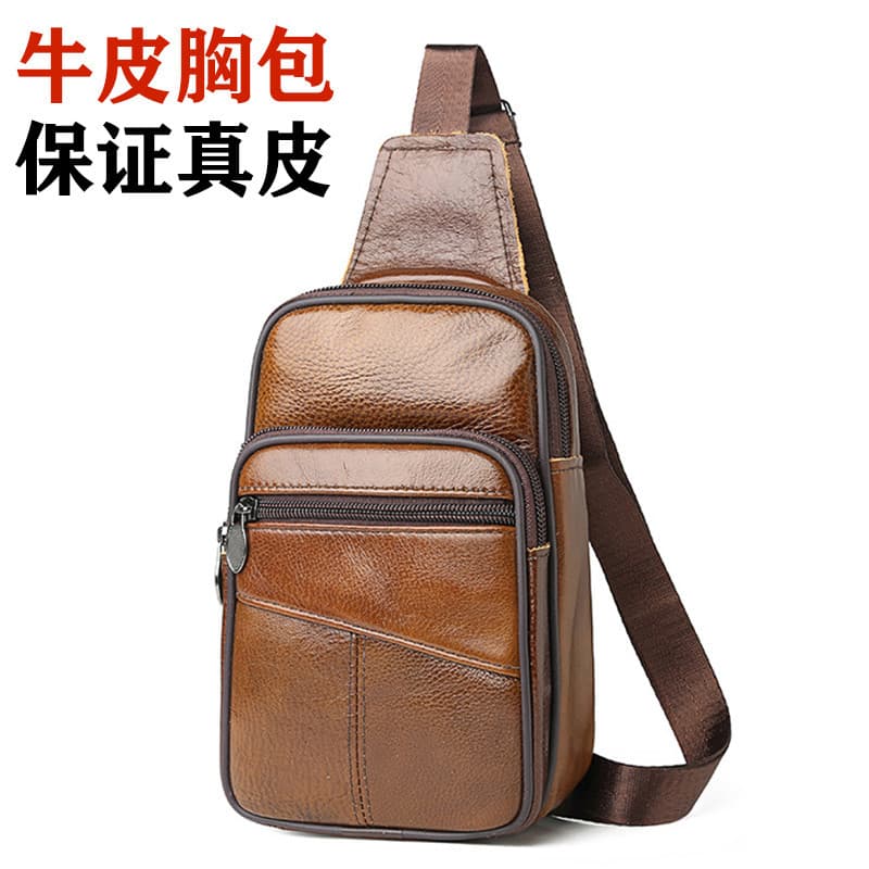 Novo estilo bolsa mensageiro de couro genuíno bolsa de peito masculina pequena mochila portátil ciclismo armazenamento s