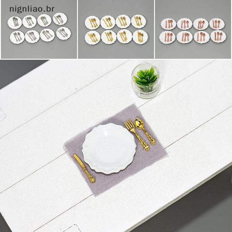nignliao 16 Peças Faca Em Miniatura Garfo Colher Prato Talheres Casa De Bonecas Decoração De Cozinha BR