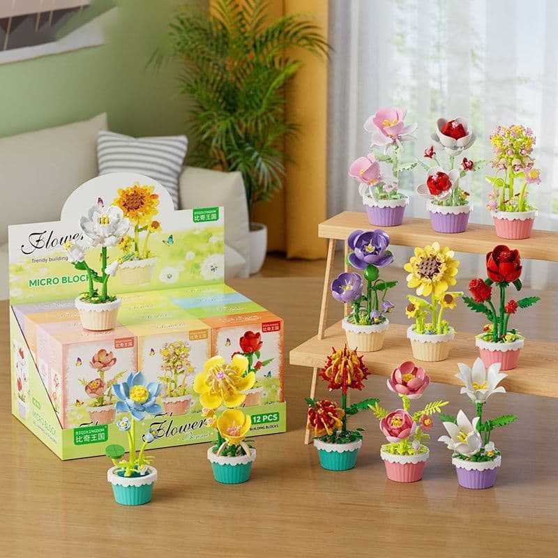 Menina DIY Montar Buquê De Micro Partículas Rosa Modelo Ornamento Cerâmica Decoração Blocos De Construção Brinquedos De