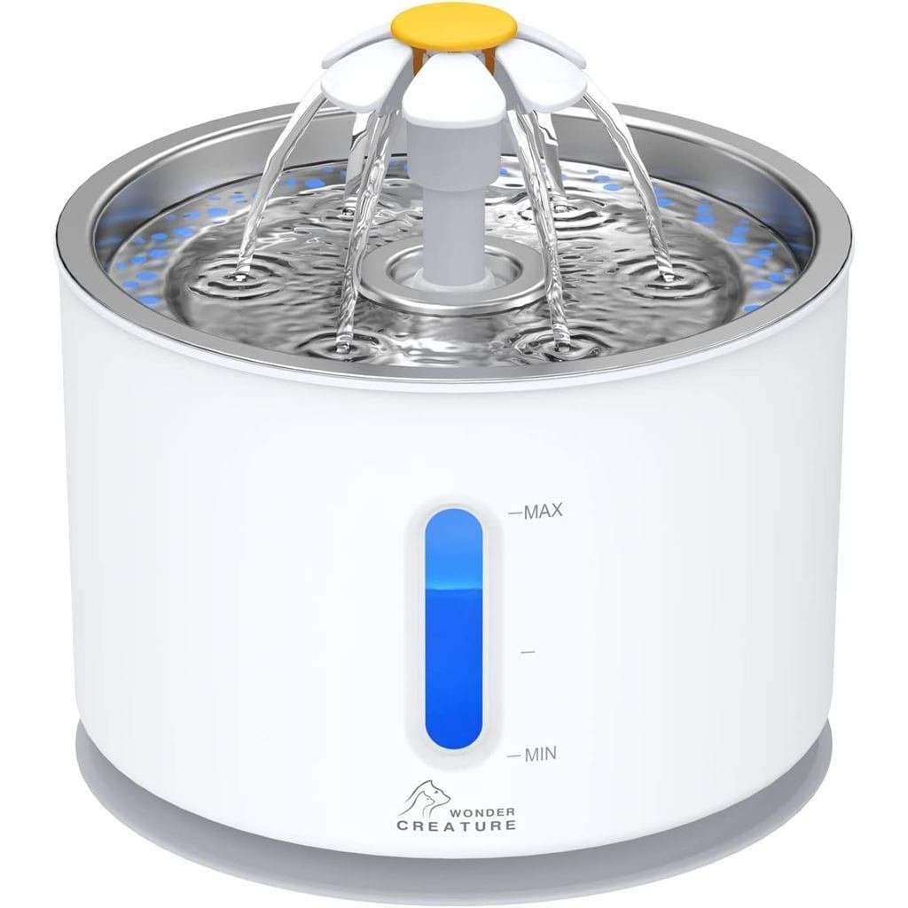 Fonte de Água para Gatos Wonder Creature com Tampa de Aço Inoxidável, 2.4L/81oz, Fonte Automática para Gatos com Luz LED
