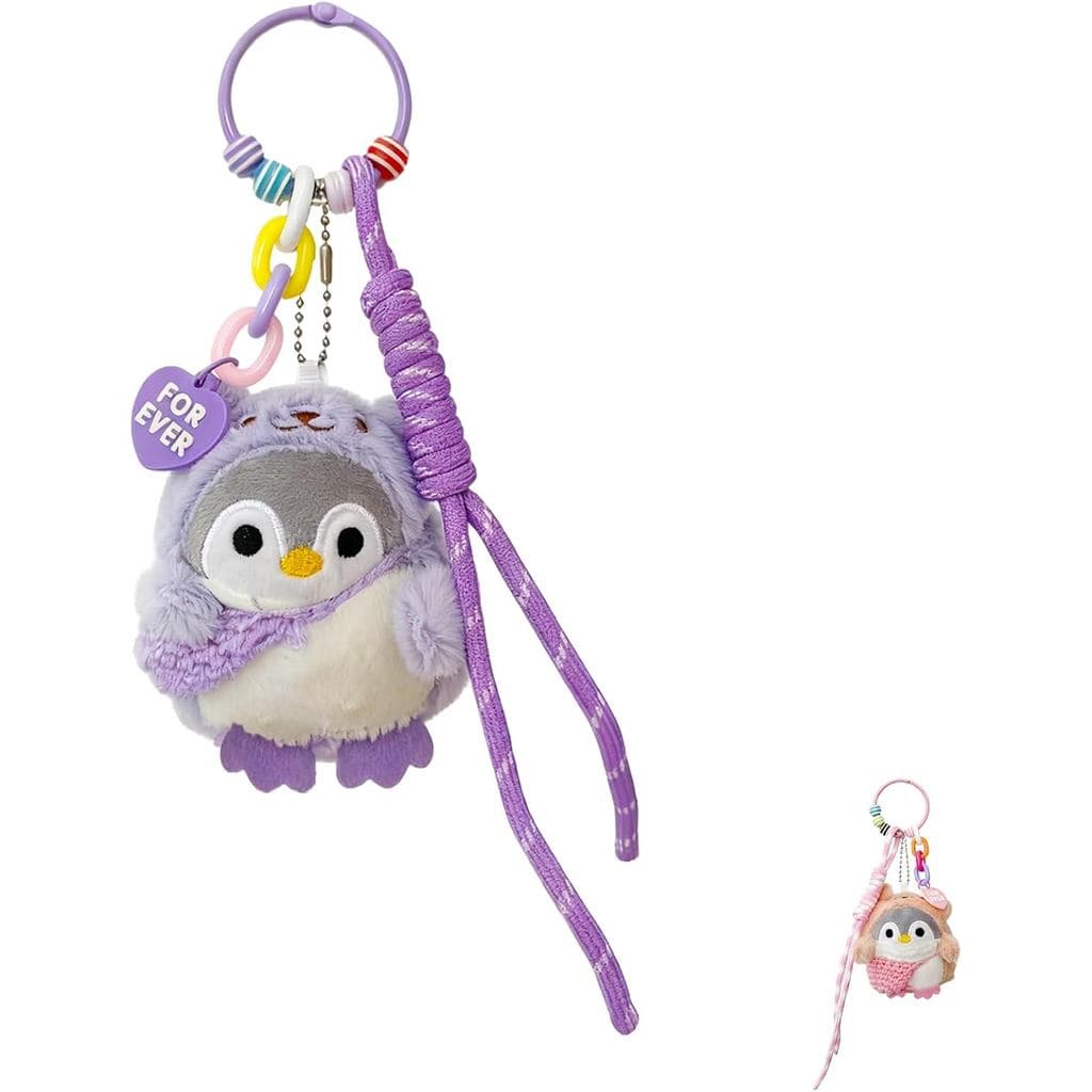 Pinguim de Pelúcia com Roupa de Urso e Chaveiro de Bolsa de Crochê - Adorável Chaveiro de Pinguim, Pingente de Bolsa Mac