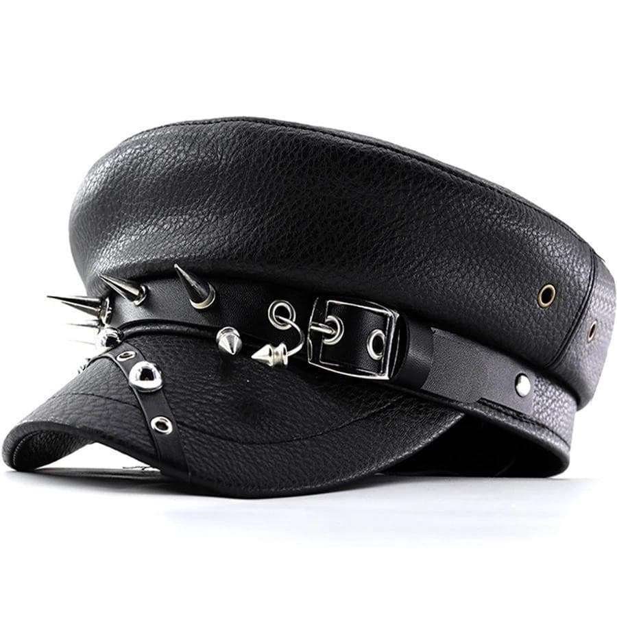 Boné Militar Feminino Moderno de Couro PU Preto - Acessórios Femininos QFZE
