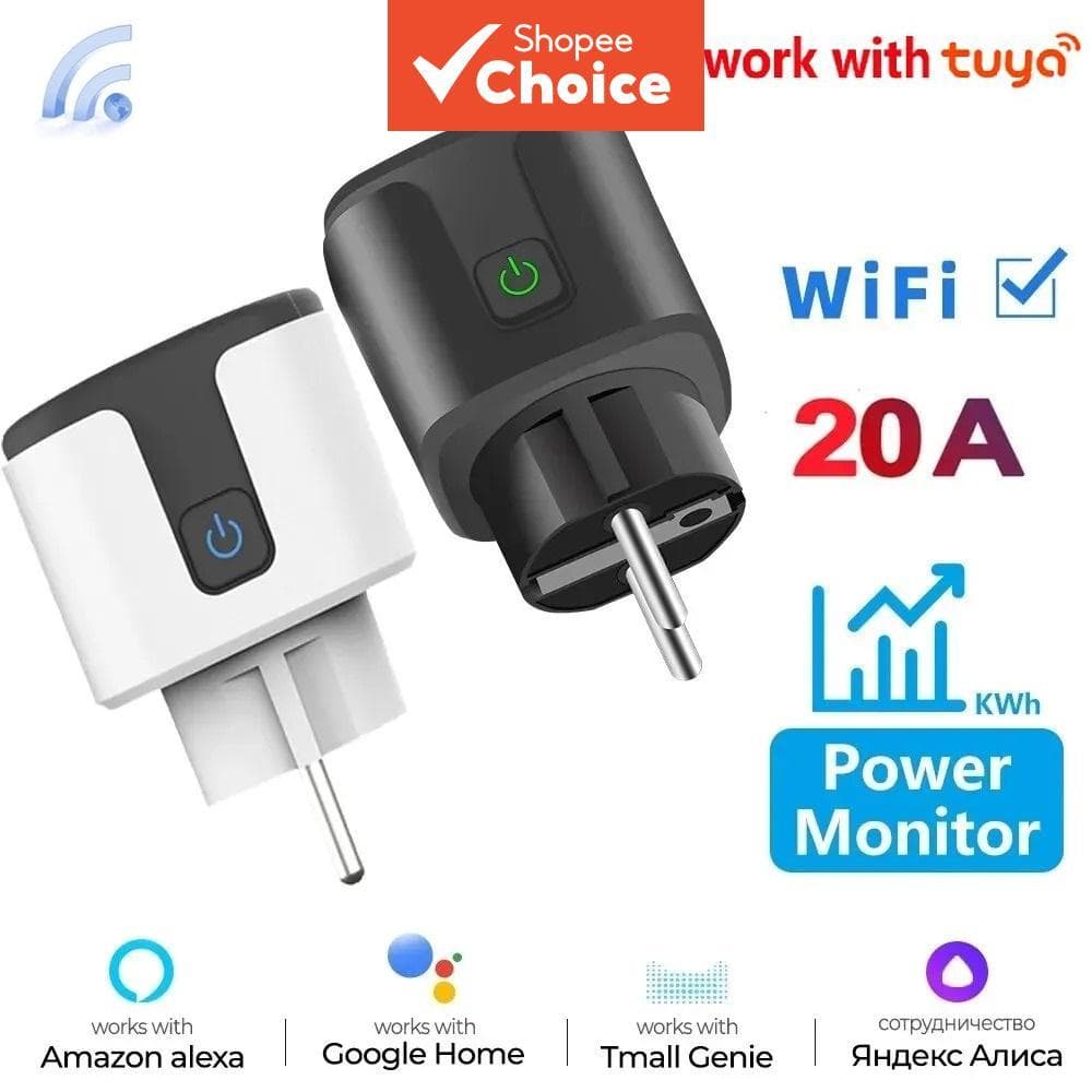 Tomada Inteligente WiFi 20A Com Monitoramento De Energia Para Tuya Ue Plug Temporizador Criança Bloqueio Uso Viagem