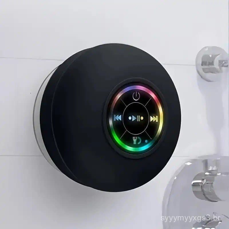Caixa de Som à Prova d'Água, Caixa de Som Sem Fio Portátil com Ventosa, Caixa de Som Preta Recarregável por USB, Versão
