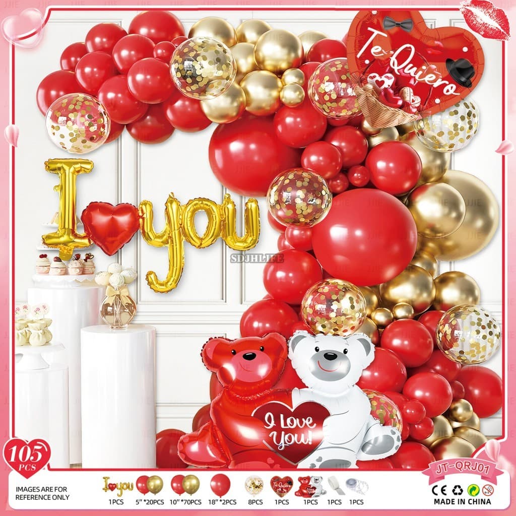 Guirlanda De Arco De Balão De Alumínio Vermelho Rosa Amor-Decoração De Festa De Noivado De Casamento Dos Namorados
