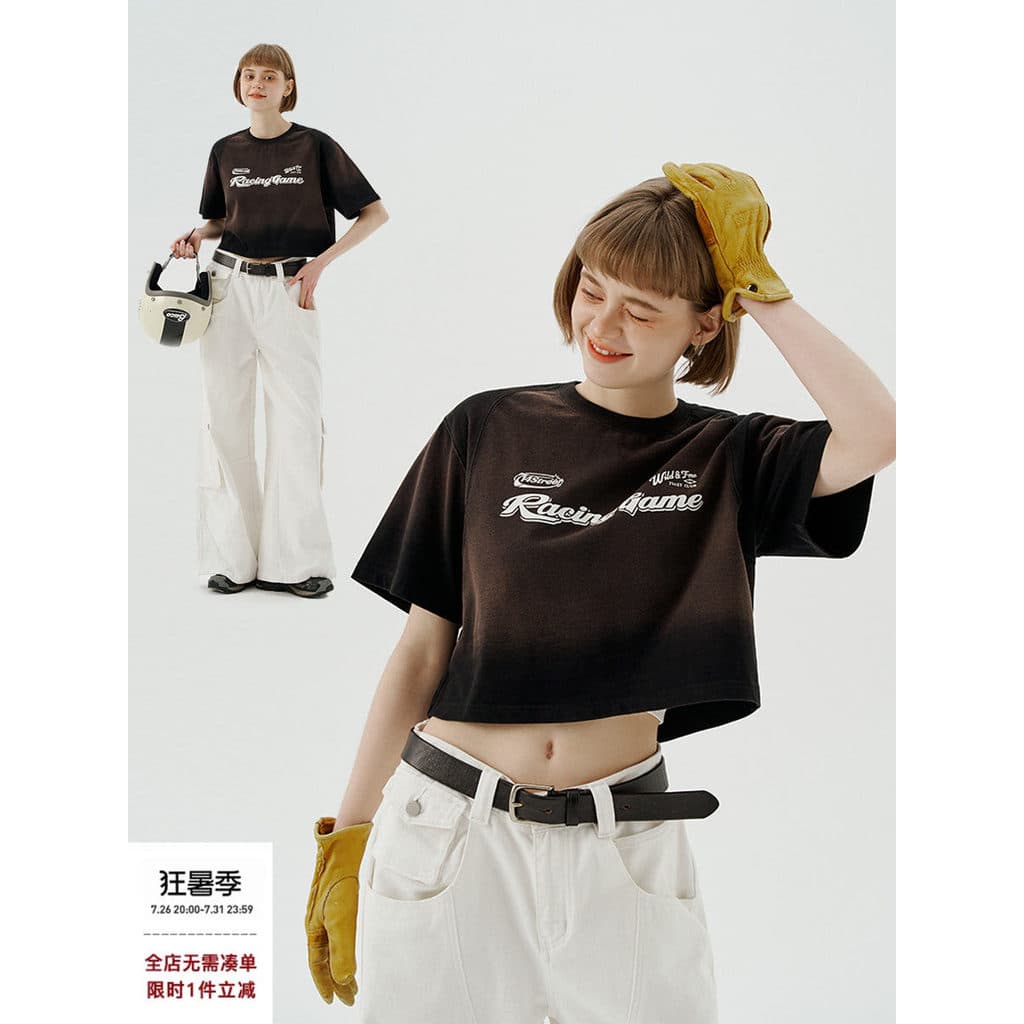 [Item com desconto] 714street Street wear meninas Retro camiseta de manga curta verão camisa de fundo casal usar camiset