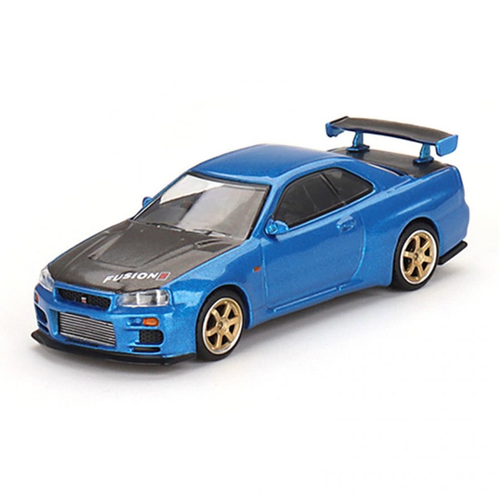 Mini GT MGT00531-R 531 1/64 Nissan Skyline (R34) Carro Modelo Em Escala Fundida Azul Secreto Bayside