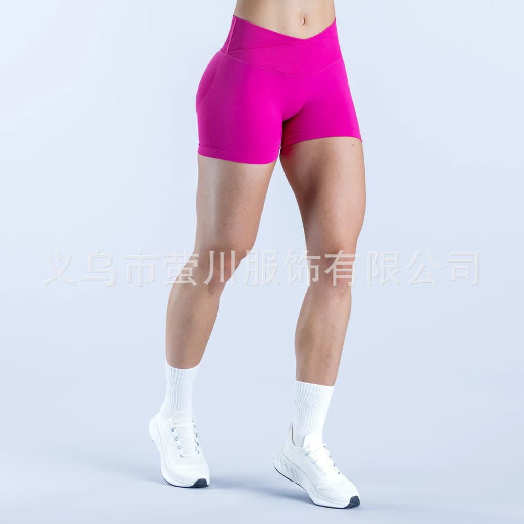 Venda quente costura cruz cintura plissada Hip Lift cintura baixa Fitness sem costura Yoga curto