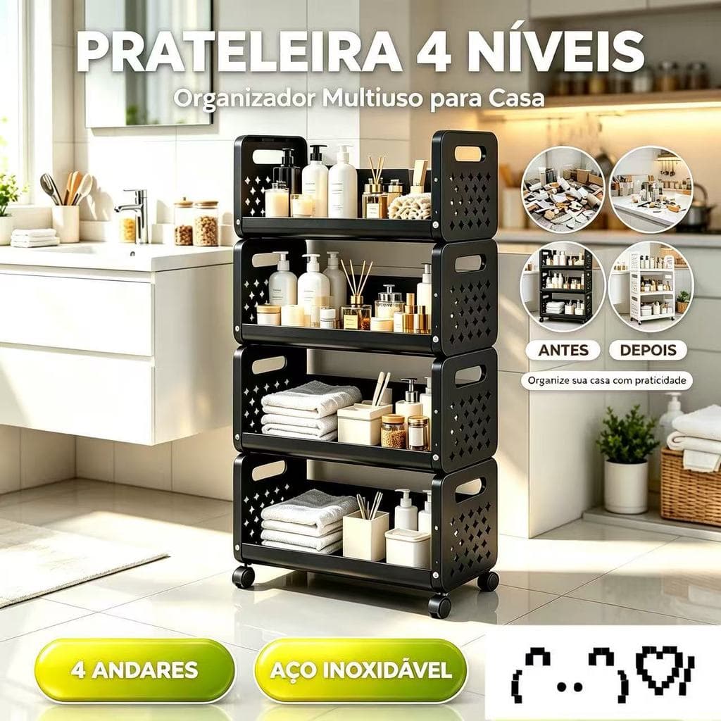 4 níveis Prateleira Organização doméstica Aço inoxidável Prateleira