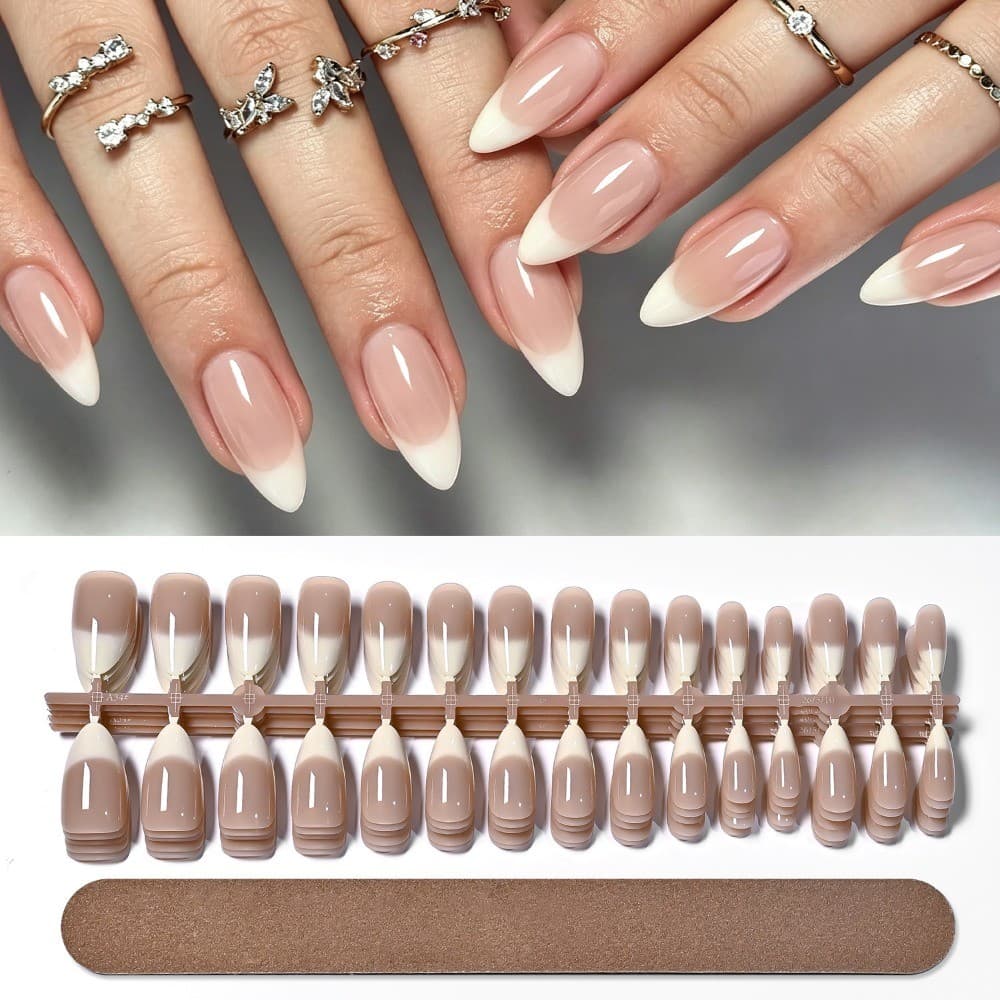 Prensa De Amêndoa Francesa Gradiente Nude Em Unhas Longas , Simples , Uso Diário , Pontas De Falsas De Vários Tamanhos