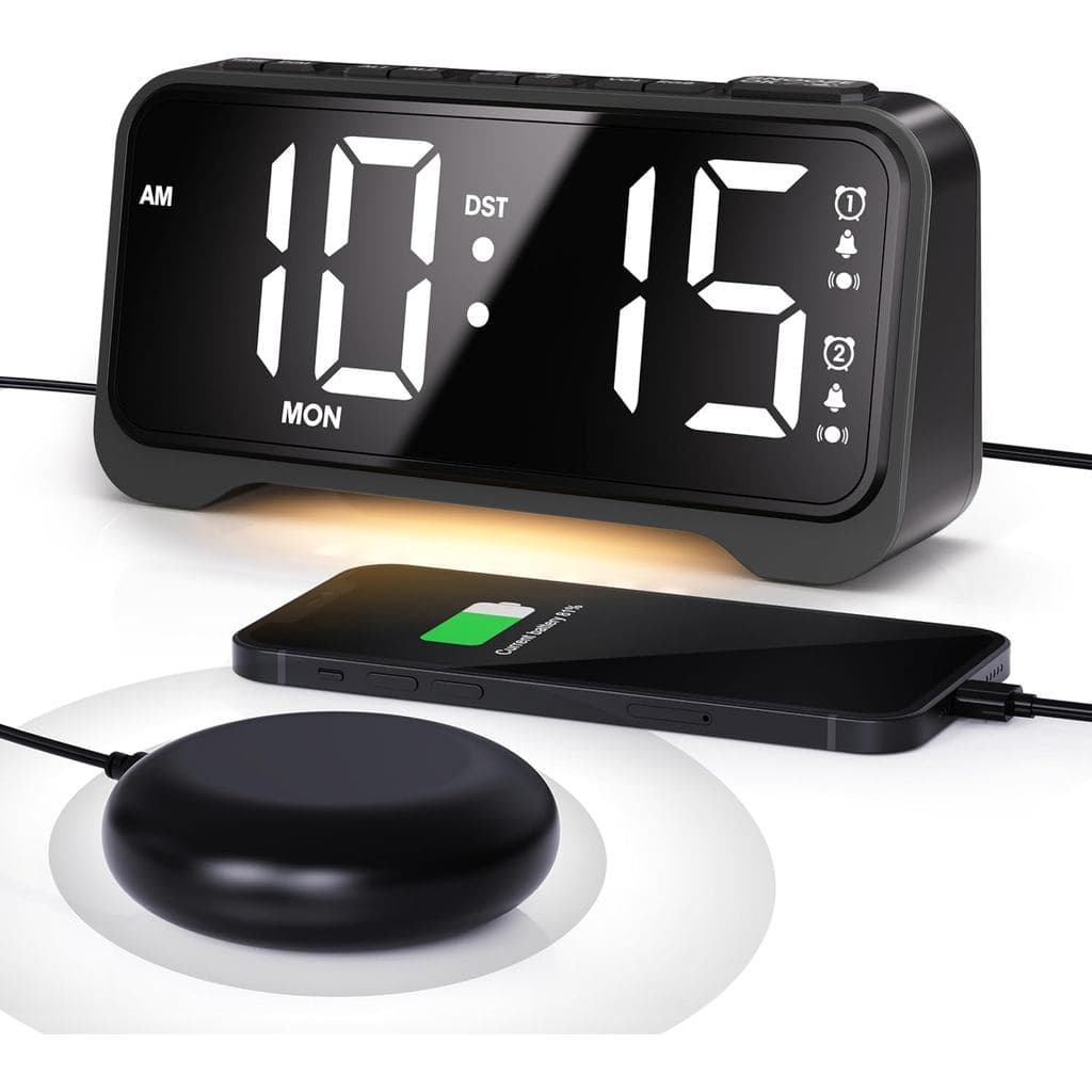 Despertador Vibratório Mesqool para Quem Tem Sono Pesado com Agitador de Cama |   Campainha Extra Alta, 3 Modos de Alarm