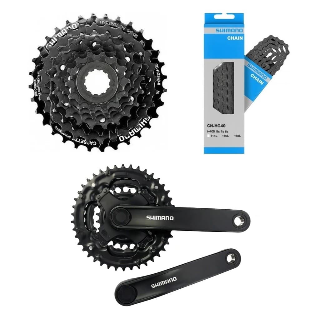 Kit Grupo Relação Shimano 24v - K7 Cassete 8v 12/32D - Pedivela Reduzido 42d - Corrente Indexada