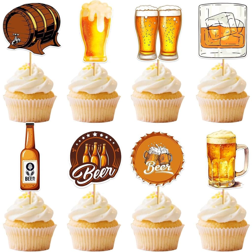 48 Peças de Topper para Cupcakes de Cerveja, Decorações para Festa de Cerveja, Decorações de Bolo com Tema de Cerveja e