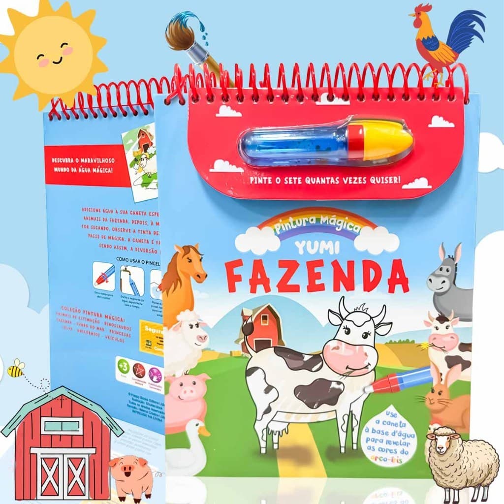 Livro De Colorir Infantil : Pinte Com Água Animais Da Fazenda | Com Caneta Mágica E Espiral Para Crianças
