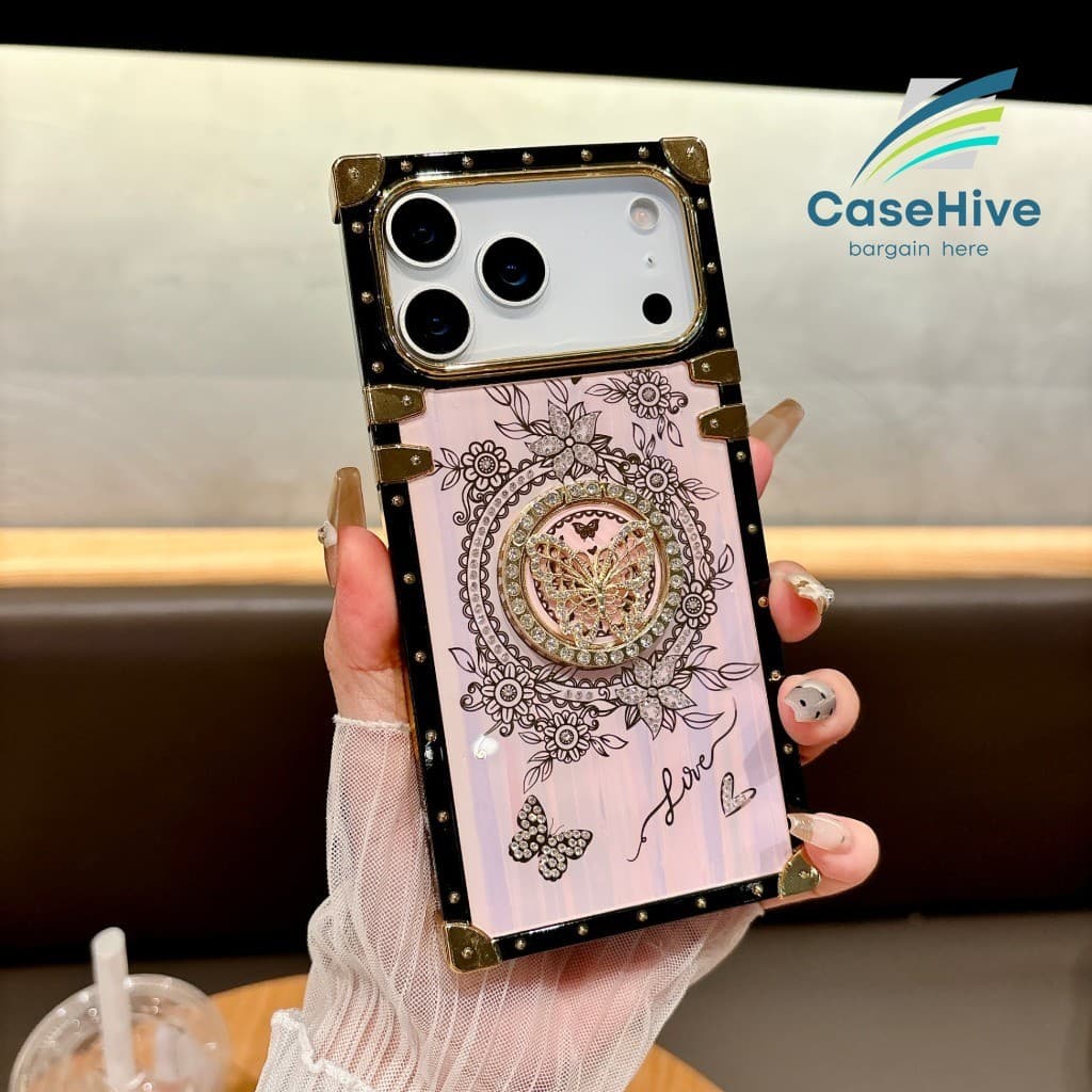 Bloco De Alto Luxo Borboleta/Com Suporte Capa De Telefone/Amortecedor À Prova De Choque Para iPhone 11 12 13 14 15 16 17