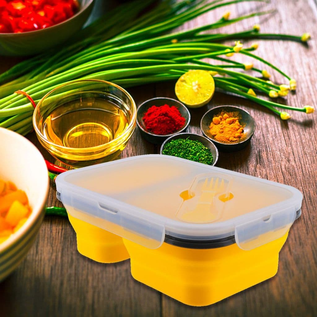 1100ML Leveza Estilo Duas Treliças Retângulo Silicone Escalável Lancheira Dobrável Bento Box