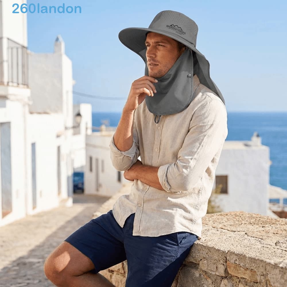 Chapéu De Sol De Aba Grande LANDON , Pescador Com De Pescoço Respirável À Prova D'água Balde Externo Proteção UV