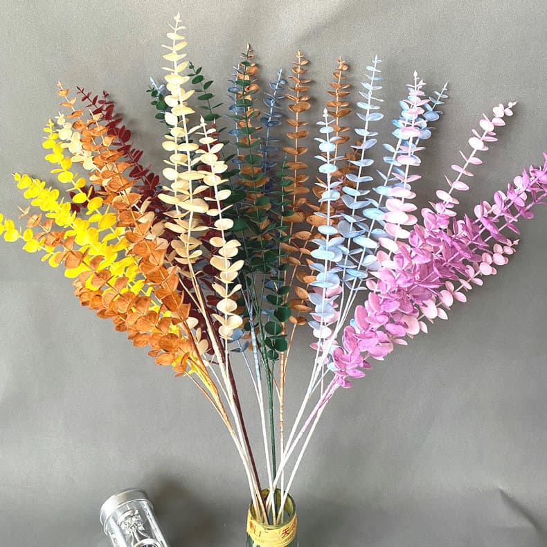 Flores artificiais 5 garfos eucalipto casamento plantas verdes fabricante flores de plástico flores artificiais salão de