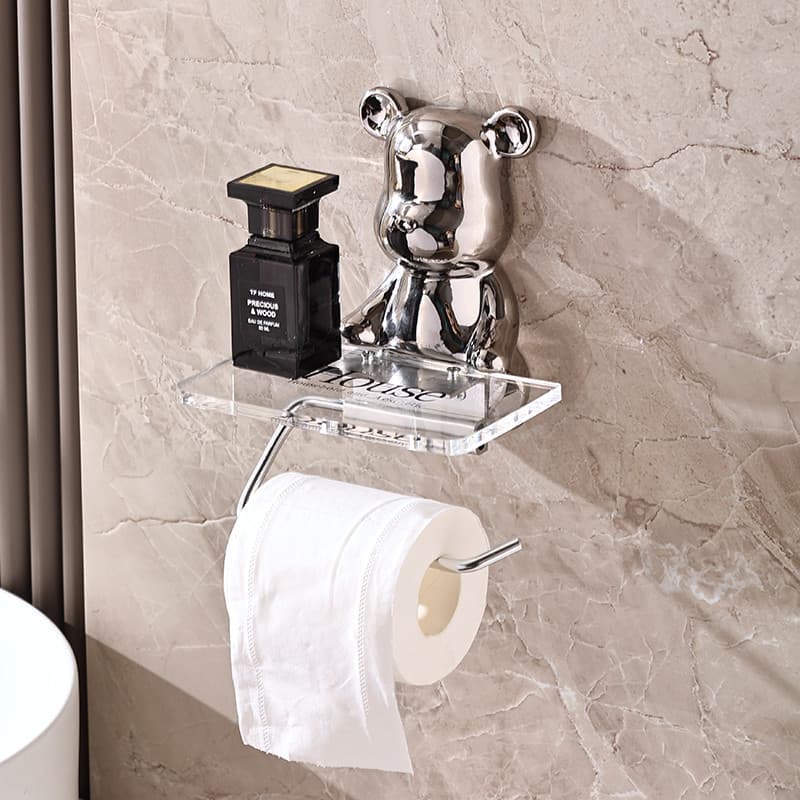 Luz de luxo influenciador urso fixado na parede rolo suporte de papel perfurado tubo de papel higiênico Rack caixa de te