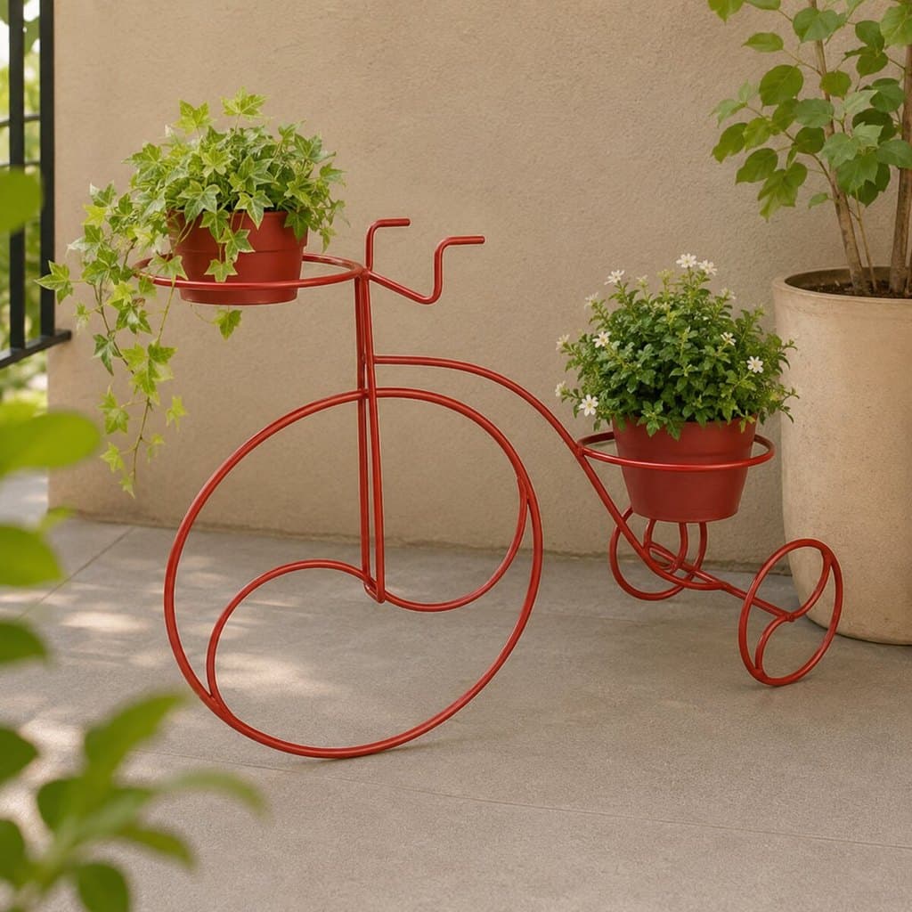 Suporte Plantas Bicicleta 47x30 Vermelha 2 Vasos Jardim
