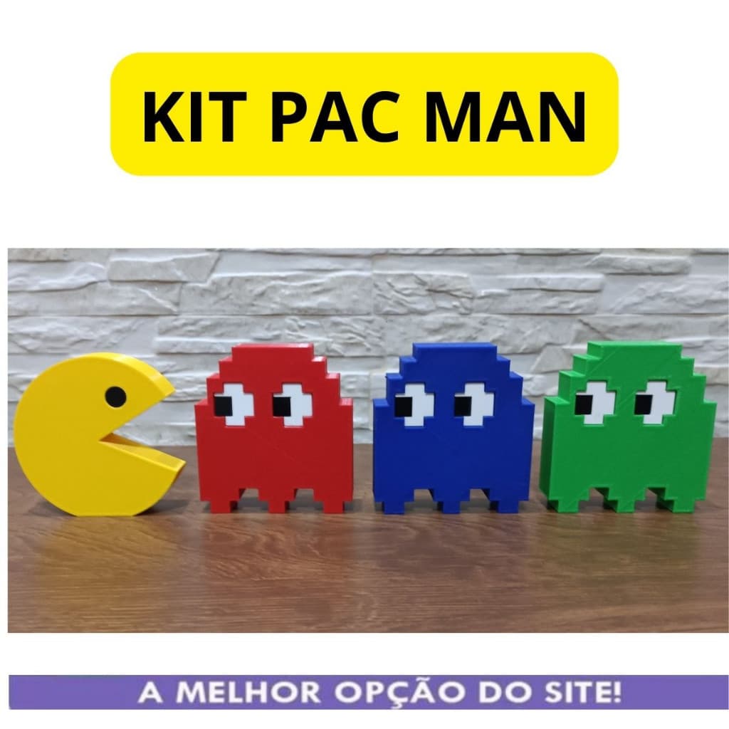 Kit Pac-man Decorativos Geek 4 Peças feita em 3D Presente Criativo Geek