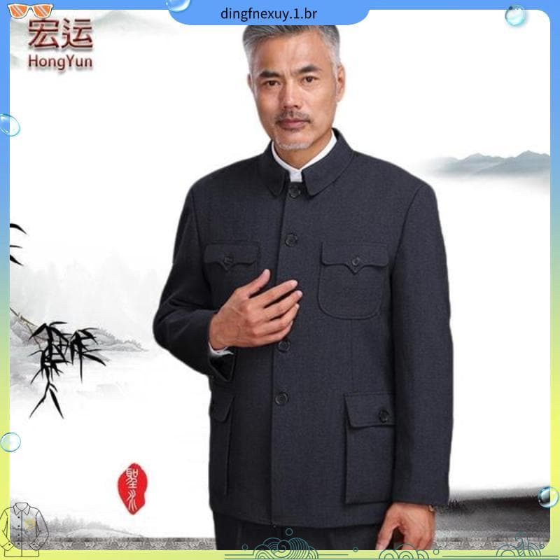 Primavera outono estilo High-End meia-idade idosos homens de meia-idade usar jaqueta superior roupas étnicas pai grande