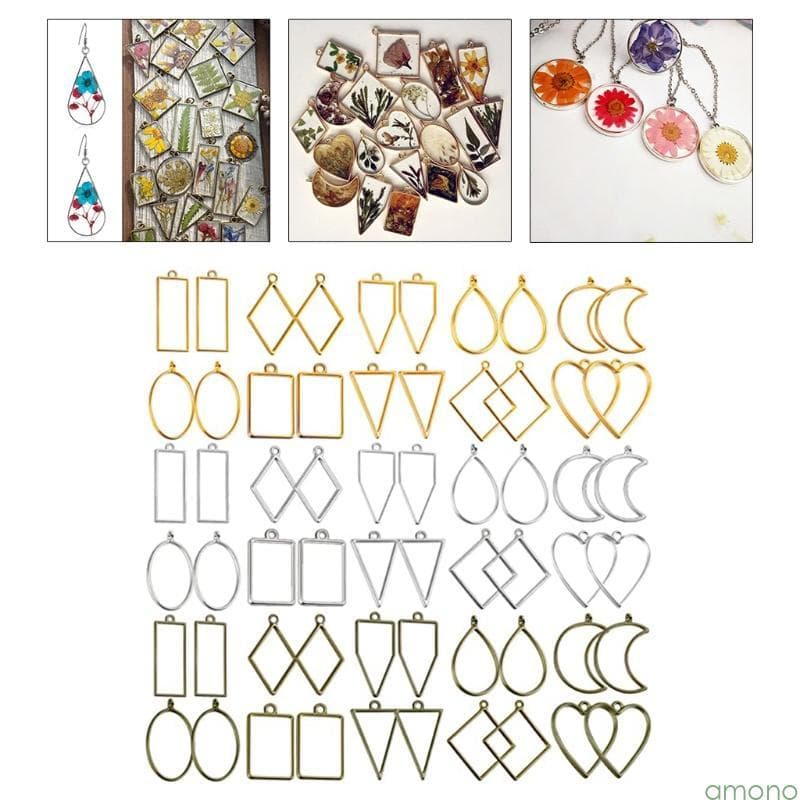 Amon 60 Peças Molduras Ocas Epóxi, Artesanais Resina, Pingentes Para Colares, Brincos, Materiais Fabrica