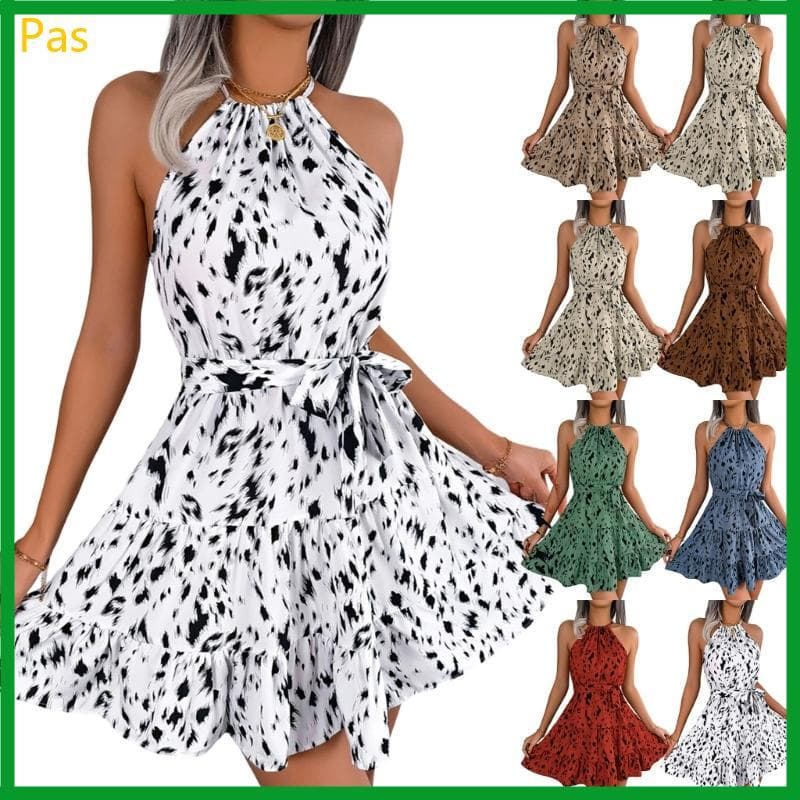 Vestido Feminino Estampado Saia Babados Camadas E Cinto