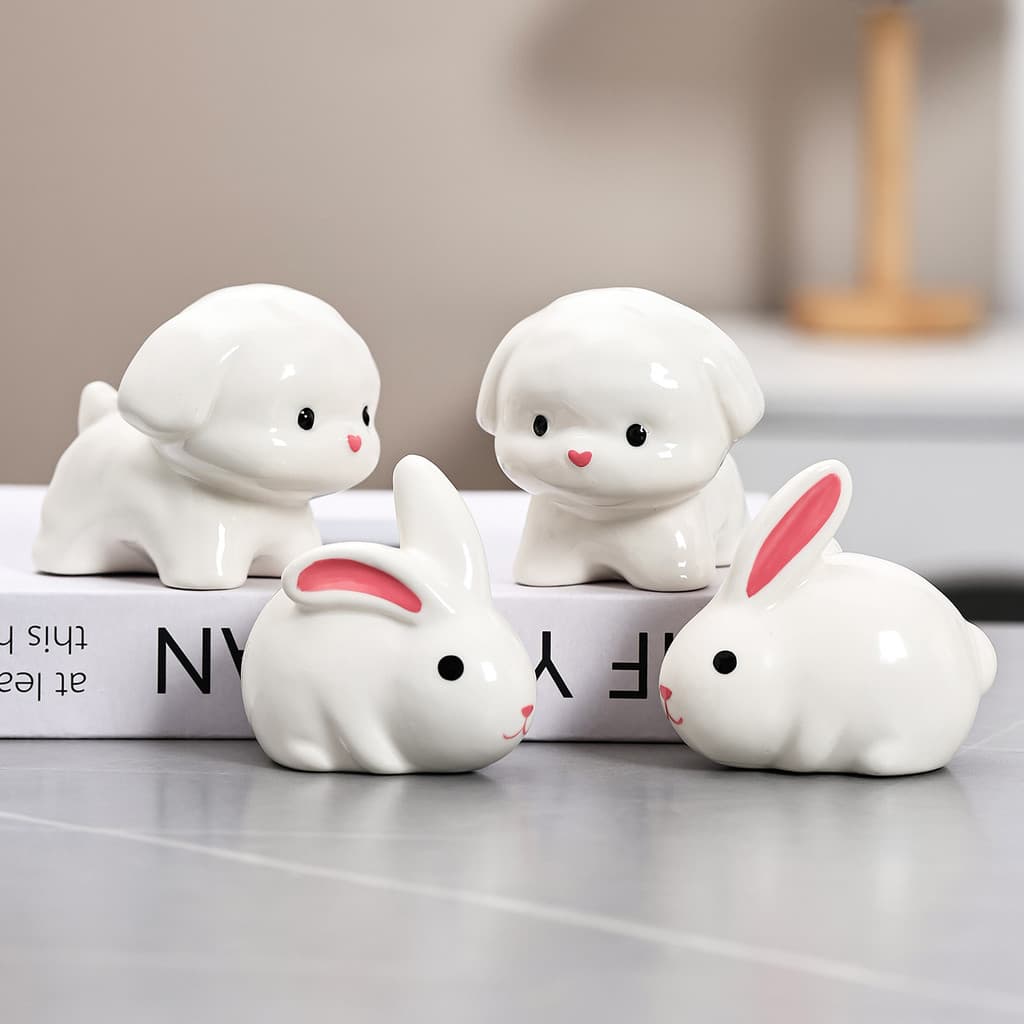 Enfeites fofos de coelhinhos e cachorrinhos em estilo nórdico, decorações artísticas e modernas com tema de floresta par