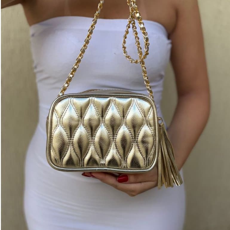 Bolsa Feminina Alça Transversal Bordada  Fechamento em zíper Tamanho Média Para o Dia a Dia Festa Envio Rapido Dourada E