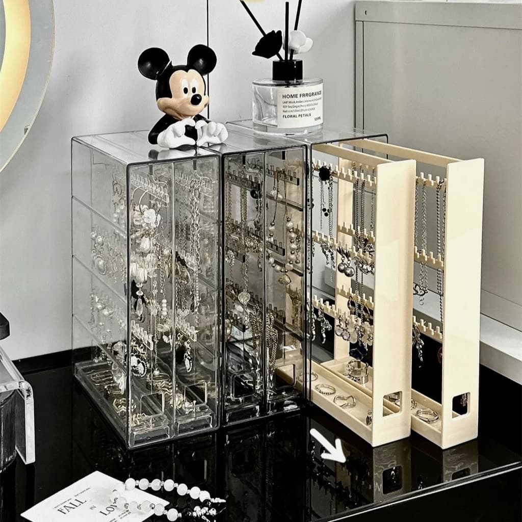 Novo produto pronto estoque Desktop transparente plástico rack de armazenamento de jóias colar pulseira caixa Anti-poeir