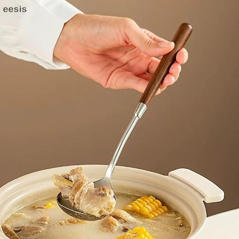 eesis Colher De Aço Inoxidável Com Cabo De Nogueira , Rede Vermelha Dourada , Jantar , Longo , Colheres De Sobremesa Par