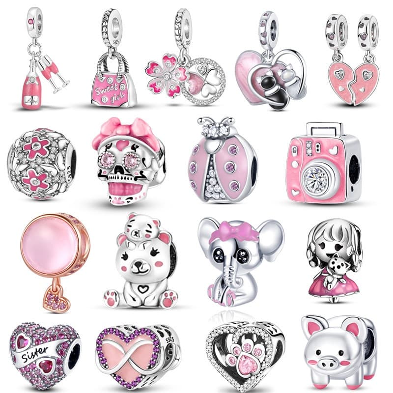 Pulseira em ouro rosado com pingente em forma de coração, original e compatível com pingentes de prata esterlina 925, ad