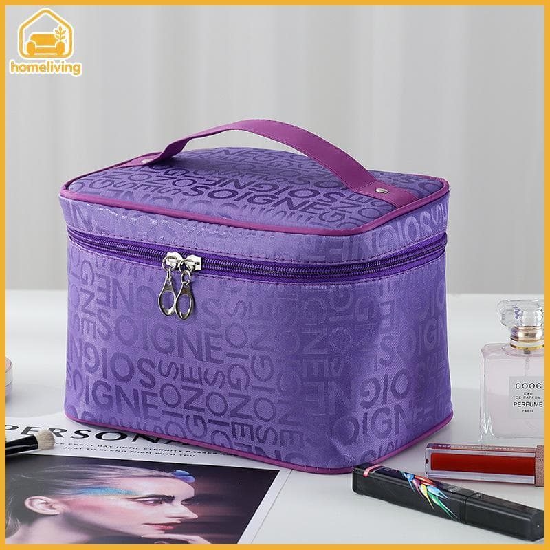 HomeLiving Bolsa De Cosméticos Feminina Portátil Fofa Multifuncional Beleza Zíper Carta De Viagem Bolsas De Maquiagem Or
