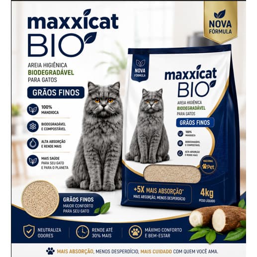 Areia Mandioca Higienica Biodegradavel Maxxi Cat Bio Grãos Finos Granulado 4kg Forma Torrão Sem Odor Cereal Mandioca
